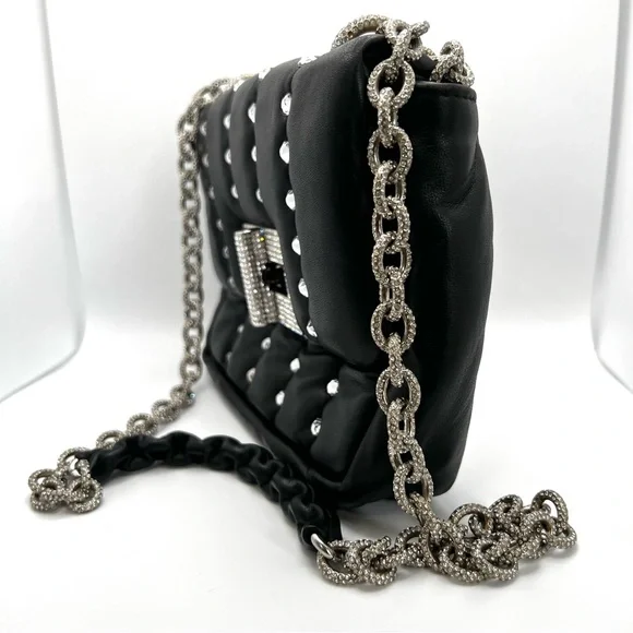 Tom Ford Black Leather Purse Studded Sequin Chain Link Shoulder Bag - Picture 3 of 16